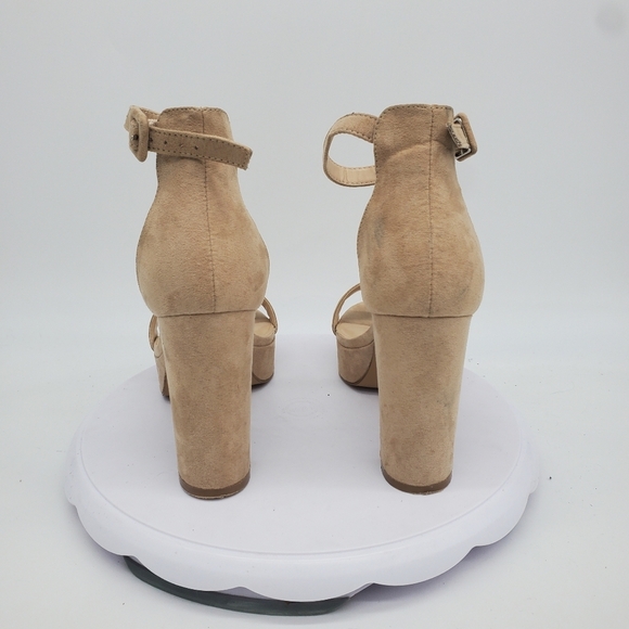 Ankis Shoe Women 7.5 Chunky Platforms 4 Inch Block Heels Nude Suede - Picture 6 of 8